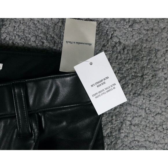 New Abercrombie Fitch 90's Straight Ultra High Rise 6 Black Faux Leather Pants - Picture 5 of 8